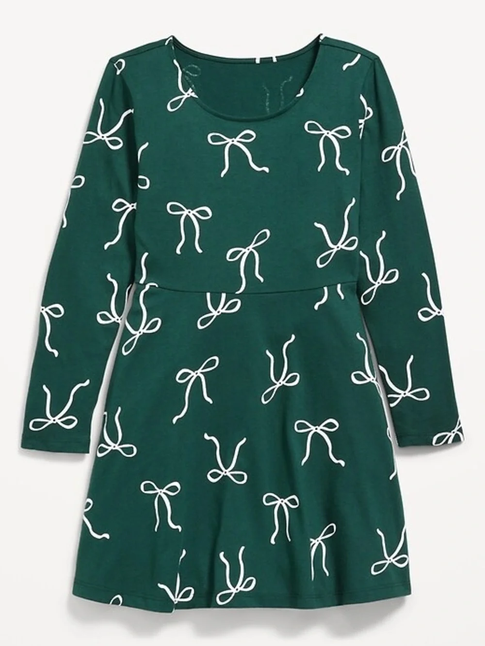 Old Navy Forest Green Long-Sleeve Bow Print Dress